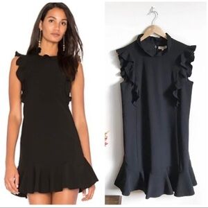 $450 Rebecca Taylor Sz 6 Black Ruffled Peplum Hem Mini Dress s Sleeveless